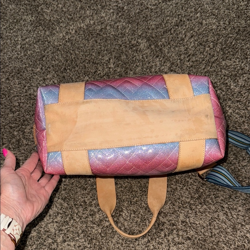 Consuela Pink Blue Ombre Quilted Tote with Tan Straps - Picture 3 of 6